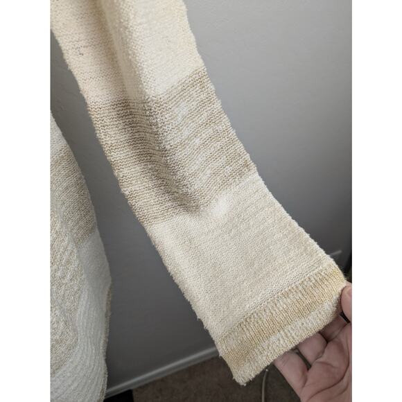 Calvin Klein Long Sleeve Chiffon Back Nubby Sweater cream beige stripe - Picture 6 of 7